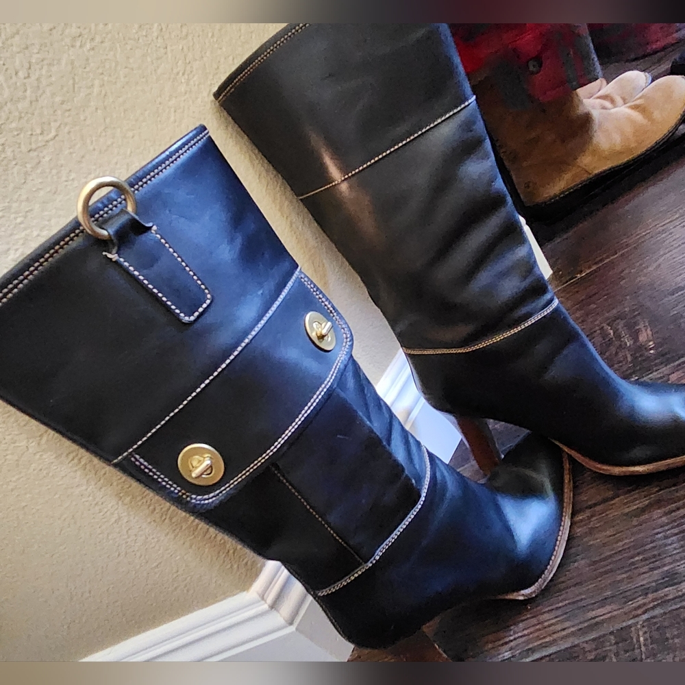 Coach Rory Black Leather Boots, Size 10 - Picture 2 of 12